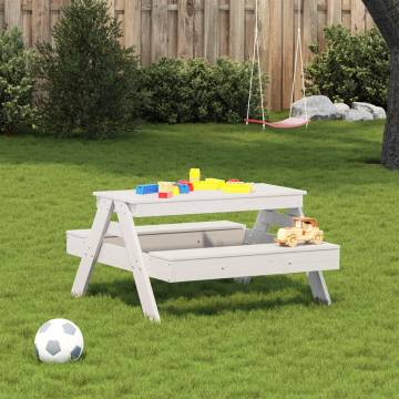 Kids Picnic Table - Solid Wood Pine, White (88x97x52 cm)