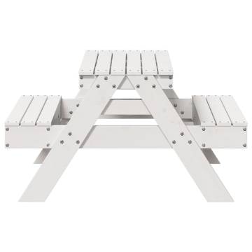 Kids Picnic Table - Solid Wood Pine, White (88x97x52 cm)