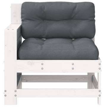 Garden Armrest Sofa with Cushion - White Solid Pine Wood