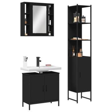 3 Piece Bathroom Cabinet Set in Black - Stylish & Practical