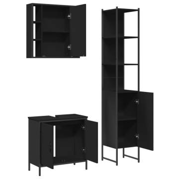 3 Piece Bathroom Cabinet Set in Black - Stylish & Practical