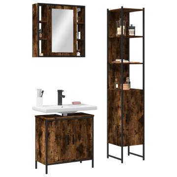 3 Piece Bathroom Cabinet Set - Smoked Oak Engineered Wood