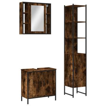 3 Piece Bathroom Cabinet Set - Smoked Oak Engineered Wood