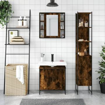 3 Piece Bathroom Cabinet Set - Smoked Oak Engineered Wood