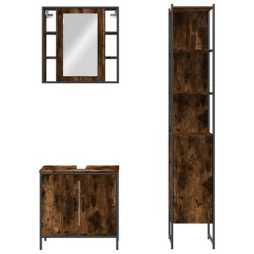 3 Piece Bathroom Cabinet Set - Smoked Oak Engineered Wood