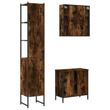 3 Piece Bathroom Cabinet Set - Smoked Oak Engineered Wood