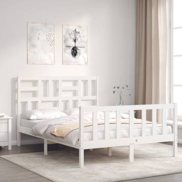 White Bed Frame with Headboard 120x200 cm - Solid Wood