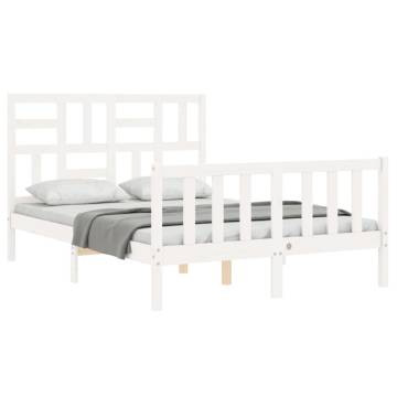 White Bed Frame with Headboard 120x200 cm - Solid Wood