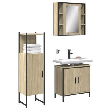 3 Piece Bathroom Cabinet Set - Sonoma Oak Engineered Wood