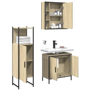 3 Piece Bathroom Cabinet Set - Sonoma Oak Engineered Wood