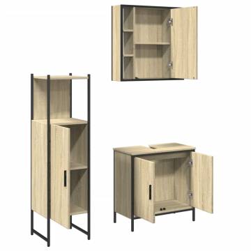 3 Piece Bathroom Cabinet Set - Sonoma Oak Engineered Wood