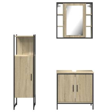 3 Piece Bathroom Cabinet Set - Sonoma Oak Engineered Wood