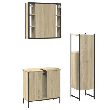 3 Piece Bathroom Cabinet Set - Sonoma Oak Engineered Wood