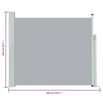 Stylish Grey Patio Retractable Side Awning - 100x300 cm