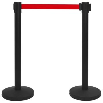 Stanchion with Belt Airport Barrier Steel Black - Hipomarket