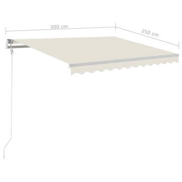 Manual Retractable Awning with LED - 3x2.5m Cream