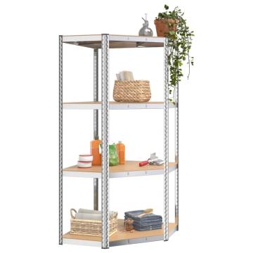 4-Layer Corner Shelf - Silver Steel & Engineered Wood | HipoMarket