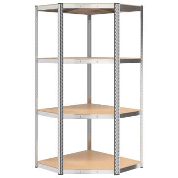 4-Layer Corner Shelf - Silver Steel & Engineered Wood | HipoMarket