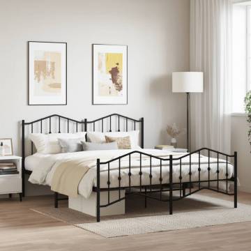 Metal Bed Frame with Headboard & Footboard - Black Super King