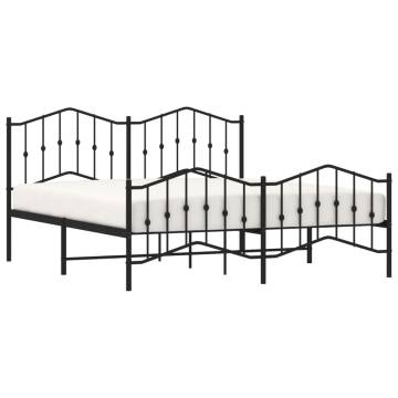 Metal Bed Frame with Headboard & Footboard - Black Super King