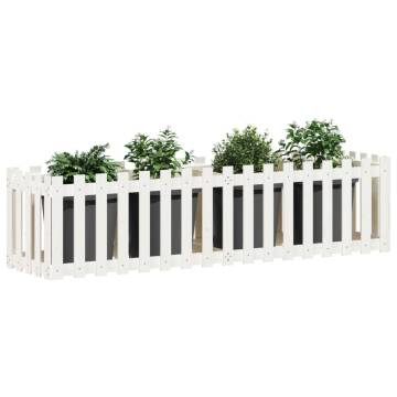 Garden Raised Bed with Fence Design - White Solid Pine 200x50x50