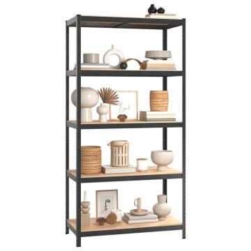 5-Layer Heavy-Duty Shelf | Grey Steel & Engineered Wood