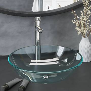 Stylish Bathroom Sink with Tap & Push Drain - Clear Glass Design