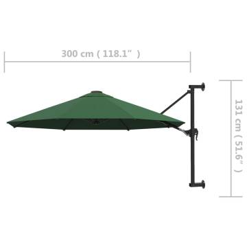 Wall-Mounted Parasol with Metal Pole 300 cm Green - HipoMarket