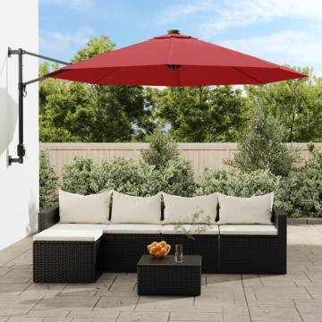 Wall-Mounted Parasol with LEDs - Bright Red 290cm | HipoMarket