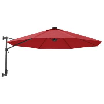 Wall-Mounted Parasol with LEDs - Bright Red 290cm | HipoMarket