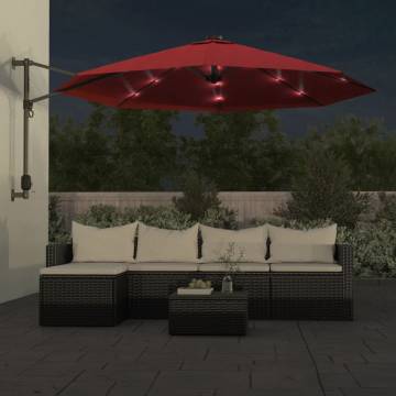 Wall-Mounted Parasol with LEDs - Bright Red 290cm | HipoMarket