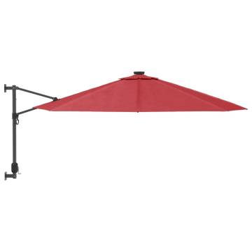 Wall-Mounted Parasol with LEDs - Bright Red 290cm | HipoMarket