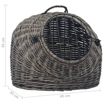 Cat Transporter Grey - Natural Willow Carrier 45x35x35 cm