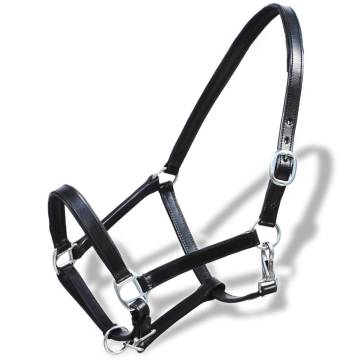 Real Leather Headcollar - Adjustable Black Cob Halter