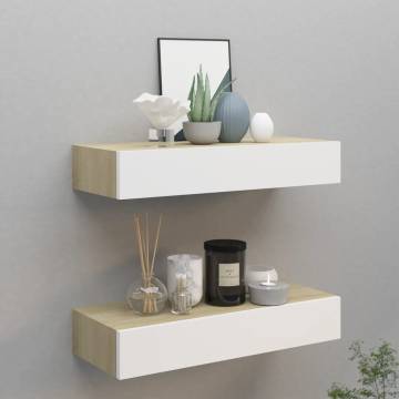 Elegant Wall Drawer Shelves - Oak & White - 2 pcs