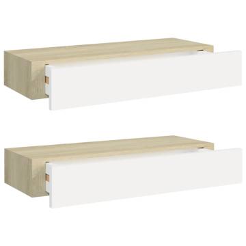 Elegant Wall Drawer Shelves - Oak & White - 2 pcs