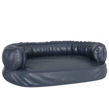 Ergonomic Foam Dog Bed - Dark Blue Faux Leather, 75x53 cm