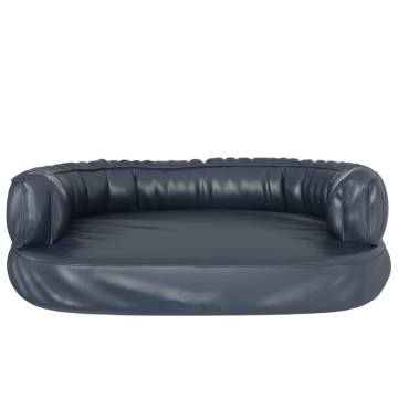 Ergonomic Foam Dog Bed - Dark Blue Faux Leather, 75x53 cm