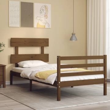 Solid Wood Bed Frame with Headboard - Honey Brown 90x200 cm