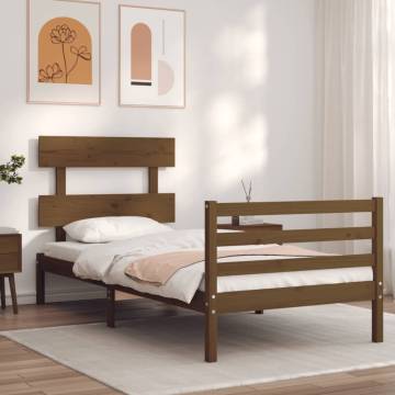 Solid Wood Bed Frame with Headboard - Honey Brown 90x200 cm