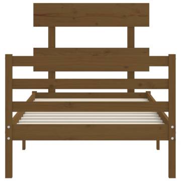 Solid Wood Bed Frame with Headboard - Honey Brown 90x200 cm