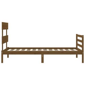 Solid Wood Bed Frame with Headboard - Honey Brown 90x200 cm