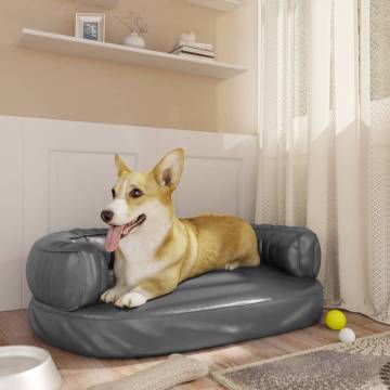 Ergonomic Foam Dog Bed - Grey Faux Leather 60x42 cm | Hipo Market