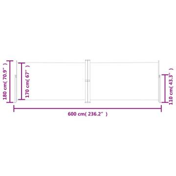 Retractable Side Awning Cream 180x600 cm | Hipo Market