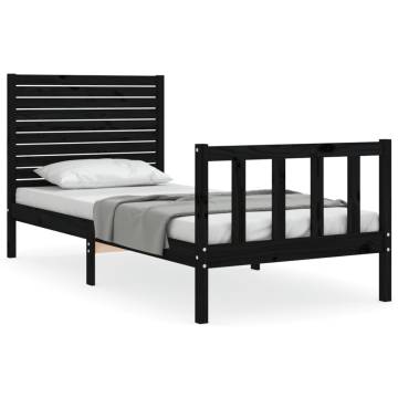 Black Single Bed Frame with Headboard - Solid Pine Wood