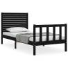 Black Single Bed Frame with Headboard - Solid Pine Wood