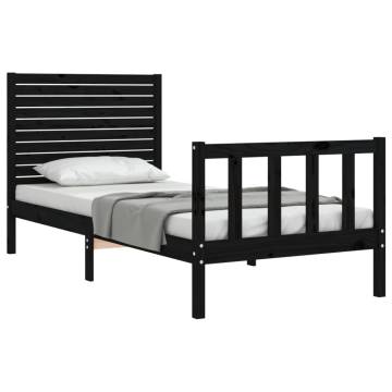 Black Single Bed Frame with Headboard - Solid Pine Wood