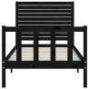 Black Single Bed Frame with Headboard - Solid Pine Wood