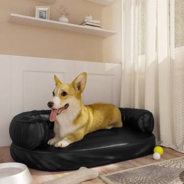 Ergonomic Foam Dog Bed in Black - 75x53 cm Faux Leather