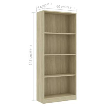 4-Tier Book Cabinet in Sonoma Oak - Stylish & Modern Design